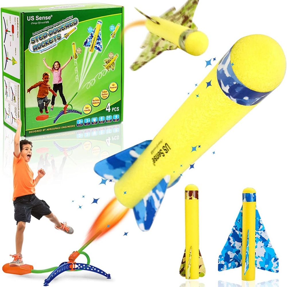 Rocket Launcher, 2 Stunt Glider Planes and 2 Foam Rockets with Adjustable Stomp